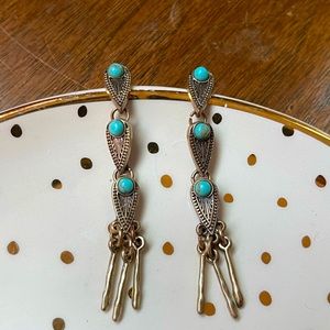Silver turquoise looking drop earrings.